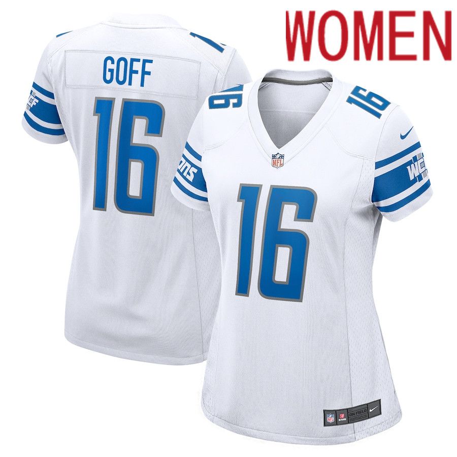 Women Detroit Lions #16 Jared Goff Nike White Game Player NFL Jersey->women nfl jersey->Women Jersey
